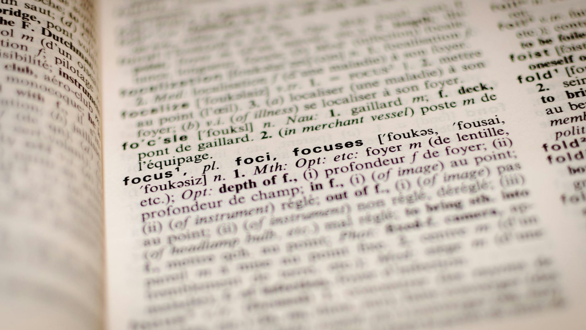 focus dictionary index page